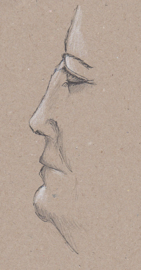 Portrait rapide (15 min) d'après modèle vivant - Stylo noir, mine graphite et crayon blanc